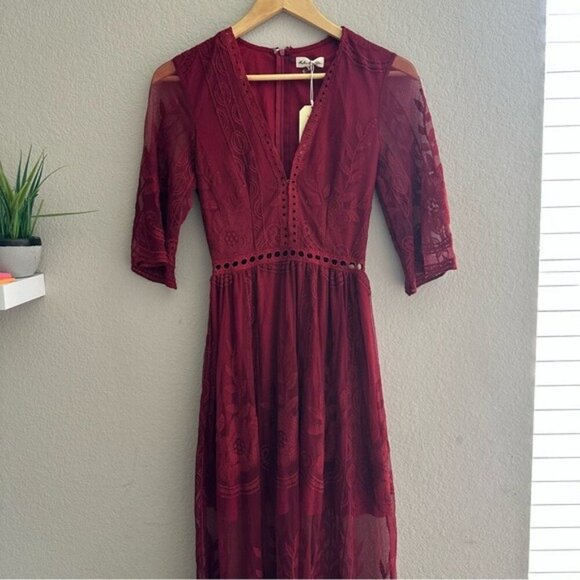 Southern Fried Chics Red Lace Maxi Dress XS NWT Romantic Boho Sheer Overlay NWT - Picture 6 of 16